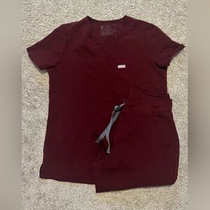 Figs Burgundy Scrub Set. Top and bottoms